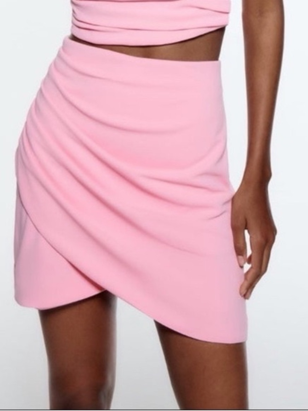Zara Bubblegum Pink Ruched Wrap-Effect Mini Skirt